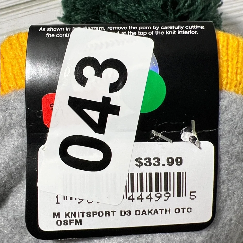 New‎ Era A’s MLB Striped Green Yellow knit Beanie removable Pom Pom baseball OS